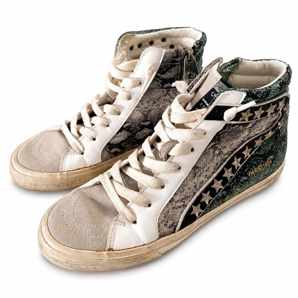 Vintage Havana white and cream with metal stars high top sneakers  Women sz 7.5
